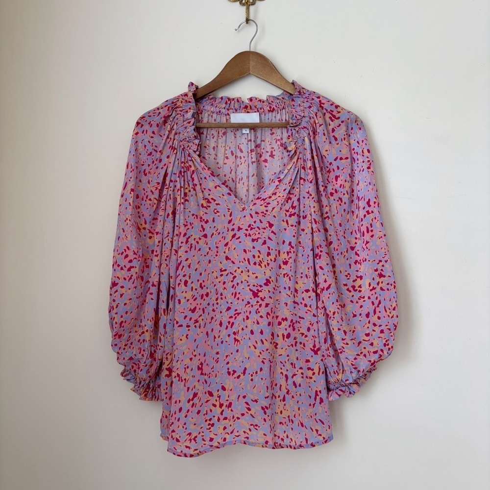 Gilner Farrar Smocked Ellie Balloon Sleeve Blouse Small Boho Luxe